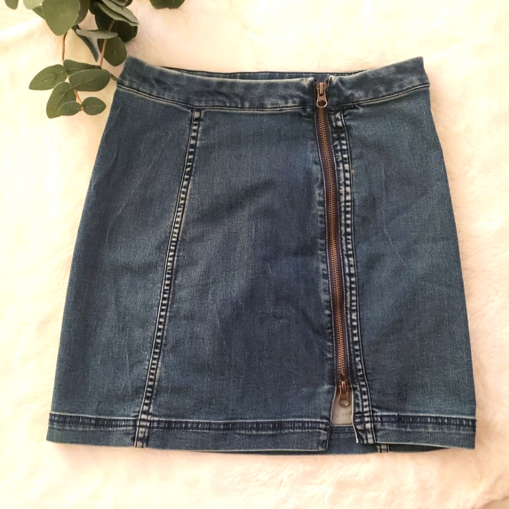 Free People Front Zipper Jean Skirt